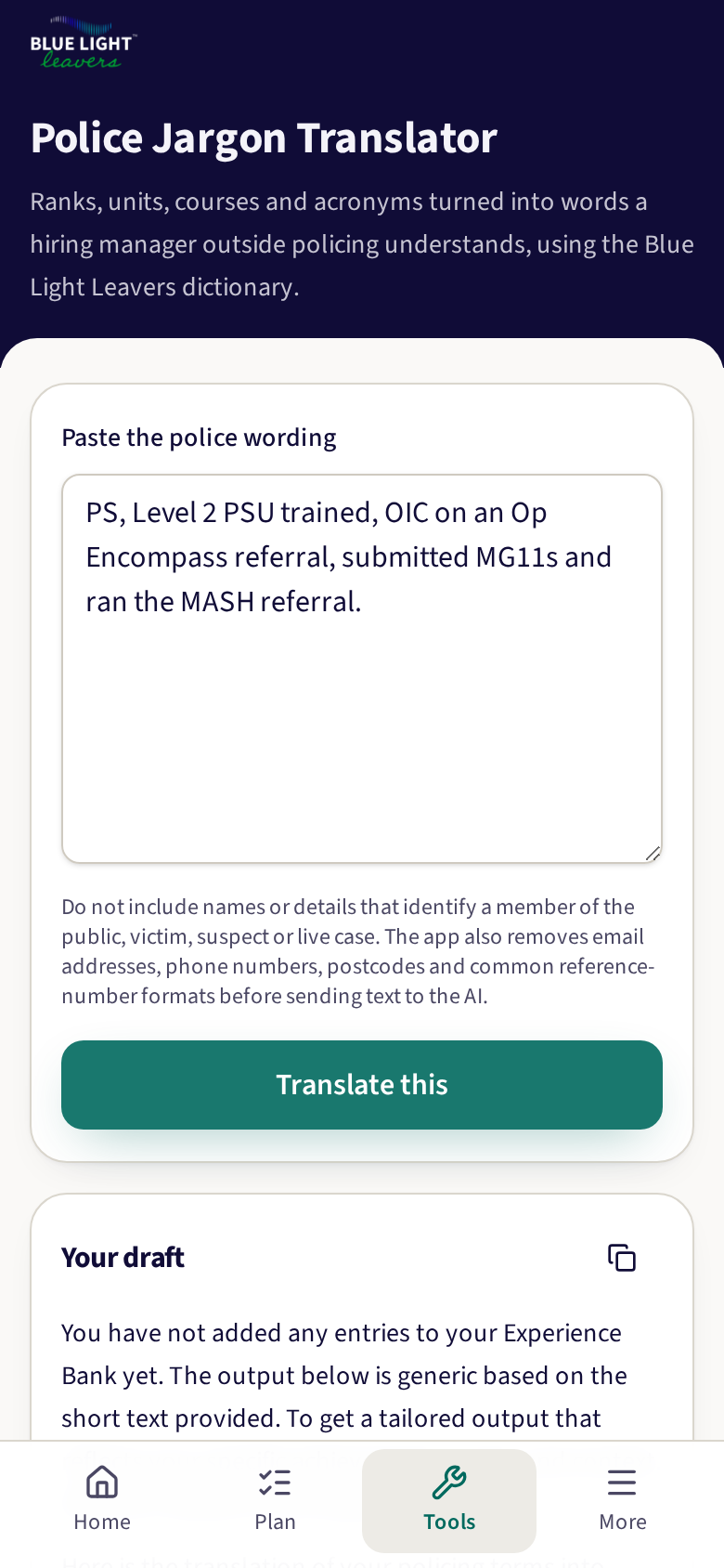 The jargon translator, replacing police terms with civilian language